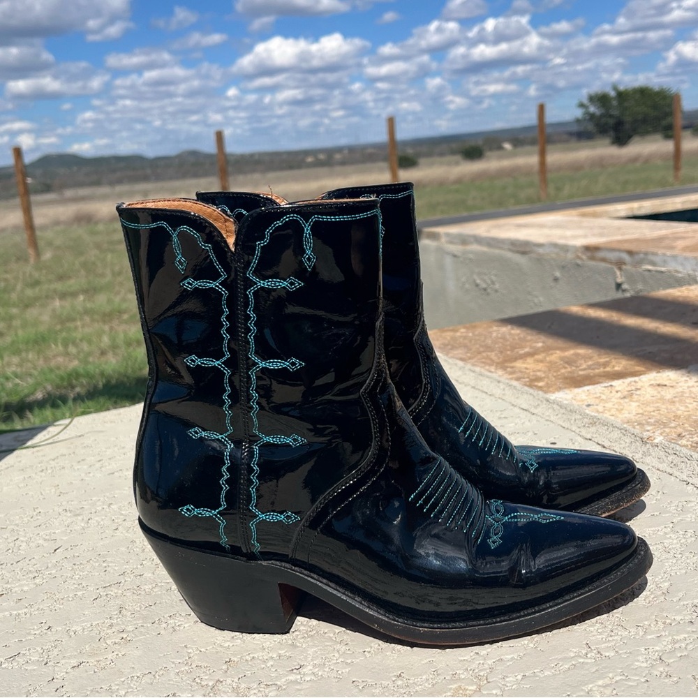 Lucchese Patent Leather Boots Western Cowboy 7.5 AMAZING CONDITION
